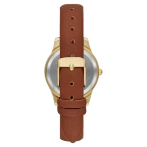 Women's Gold Tone Crystal Accent Watch with Faux Leather