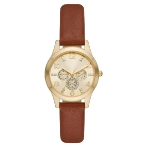 Women's Gold Tone Crystal Accent Watch with Faux Leather