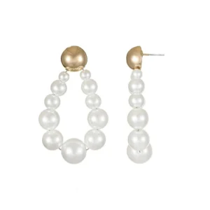 Goldtone and Simulated Pearl Loop Earring, Female, 1 Pair